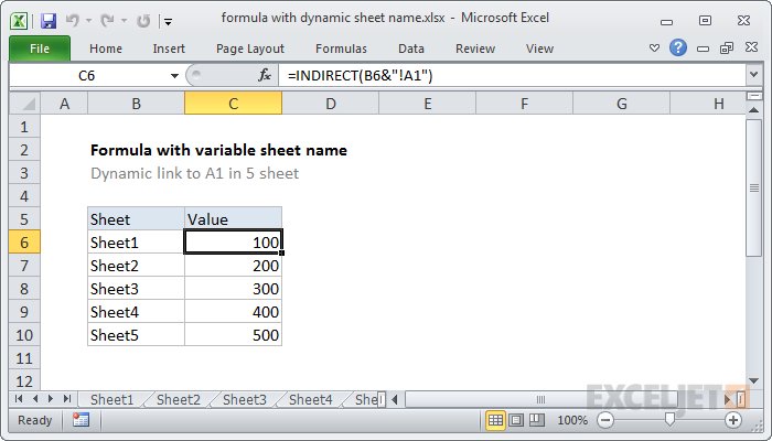 Dynamic worksheet reference Excel formula Exceljet